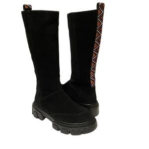 Farm Rio Black Suede Chunky Knee High Boots size 7